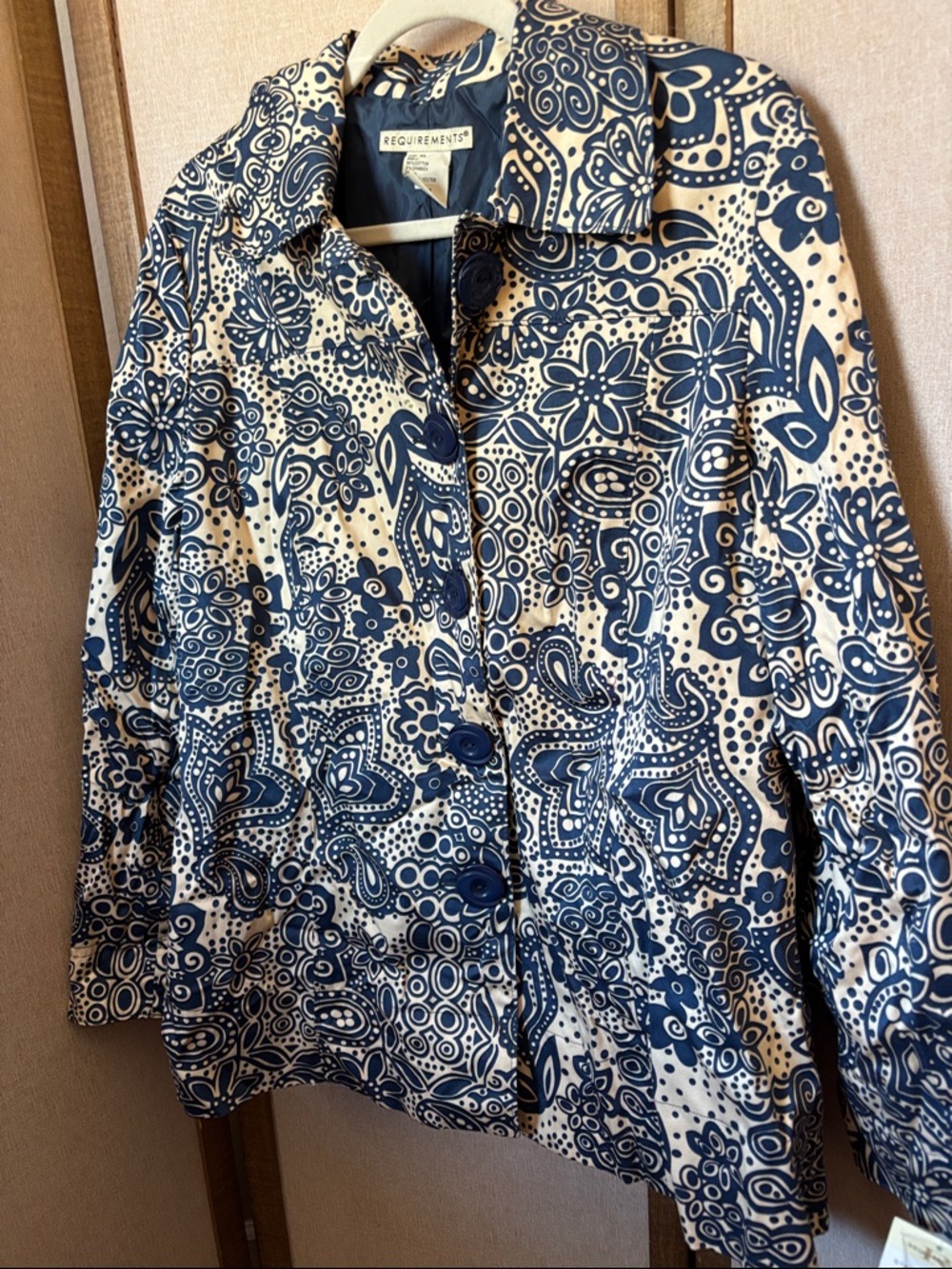 REQUIREMENTS Navy & Cream Paisley Print Lined Jacket XL NWT